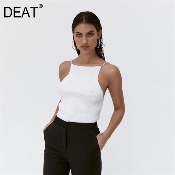 

[deat] strapless pearl shoulder sling back open back knitted bottomed slim waist vest summer clothes for women gx695 210407, White
