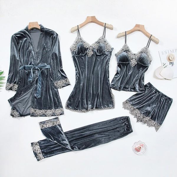 

satin pajamas suit 4pcs women sleepwear pjs set casual kimono bathrobe gown lace nightwear striped homewear pijamas, Black;red