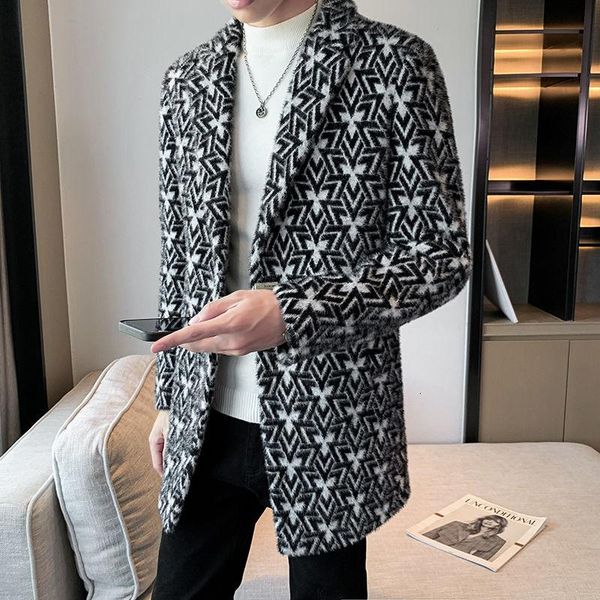 

men's wool & blends fall winter men woolen coat long slim mens tweed thick warm jacket blend trench abrigo largo hombre, Black