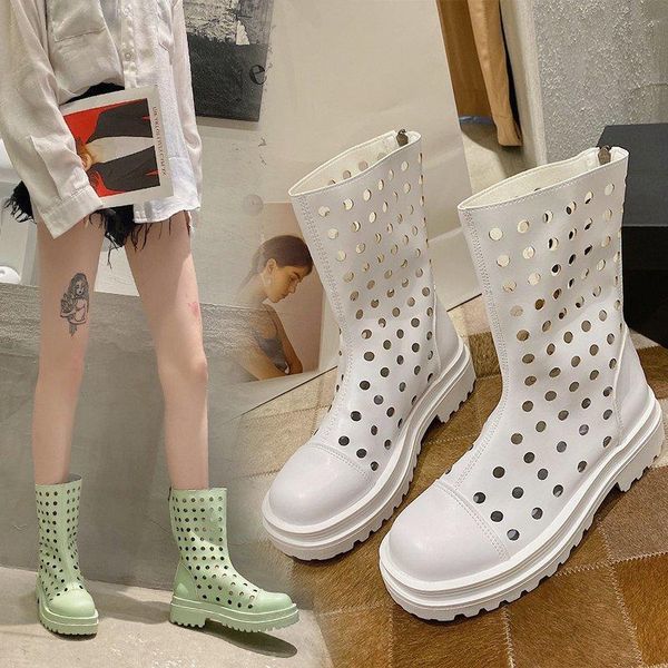 

fashion sandals female 2021 summer round head thick heel solid color high cut comfortable boots, Black