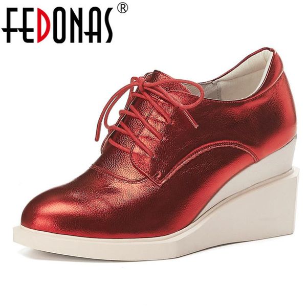 

dress shoes fedonas fashion wedges women genuine leather pumps cros-tied high heeled platforms woman spring autumn basic casual, Black