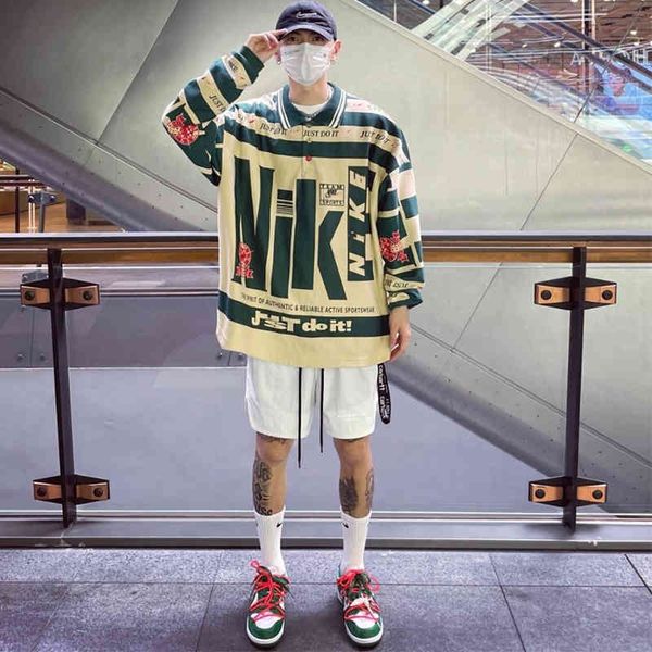 

us cpfm co branded air lettered printed loose half button polo long sleeve pullover shirt high street, Black