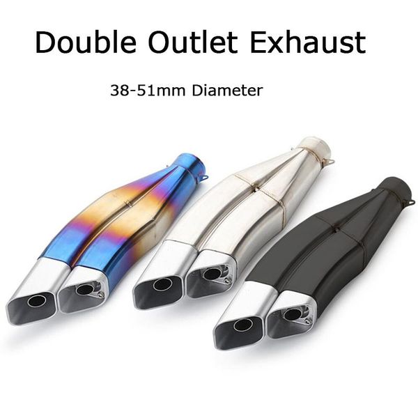 

51mm universal motorcycle exhaust dual tail pipe with 417mm stainless steel system for atv street bike