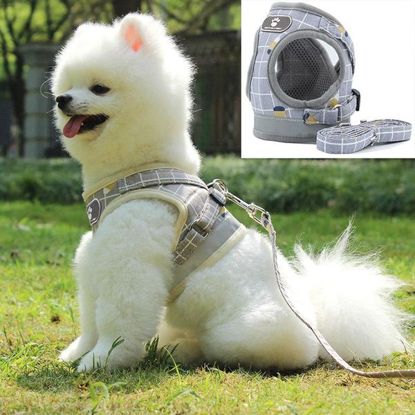 

dog collars & leashes vest harness for small medium dogs plaid reflective mesh puppy cat harnesses pet walking lead leash soft chest strap