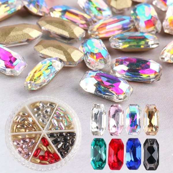 

20pcs crystals diamond nail rhinestones long octagon gems jewelry nails accessories ab color art decor glass le17791, Silver;gold