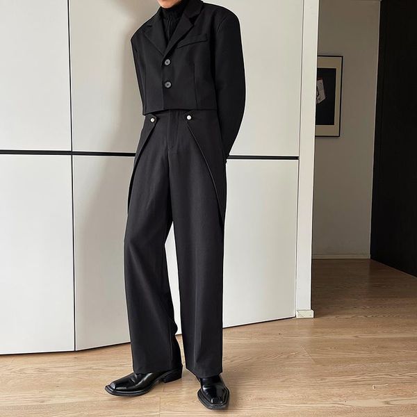 

men's suits & blazers man harajuku pants men pearl button fashion show loose casual straight pant korean streetwear office long suit tr, White;black