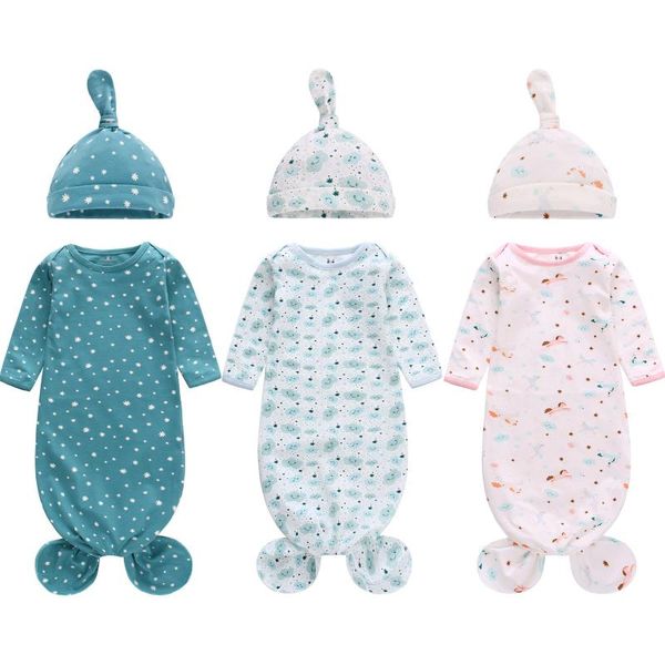 

cute floral baby sleeping bag born wrap swaddle blanket+headband sets boy girl soft cotton bags 0-6months jumpsuits, Blue