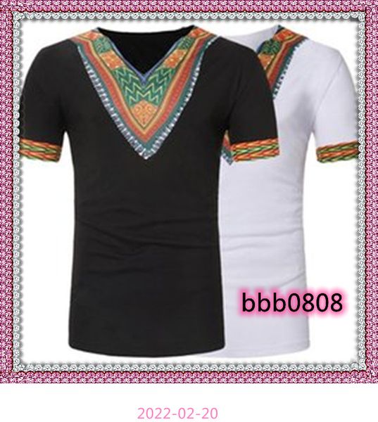 

pattern print men t-shirt summer african style vintage tee& v neck short sleeve tee shirts homme casual tee, White;black