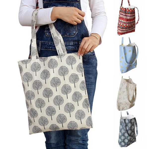 

hanging baskets reusable shopping bag eco women handbag foldable beach daily use shoulder flower print casual canvas tote satchel