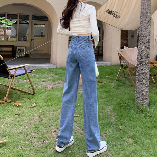 

autumn high waist loose cropped pants slim wide legged, Blue