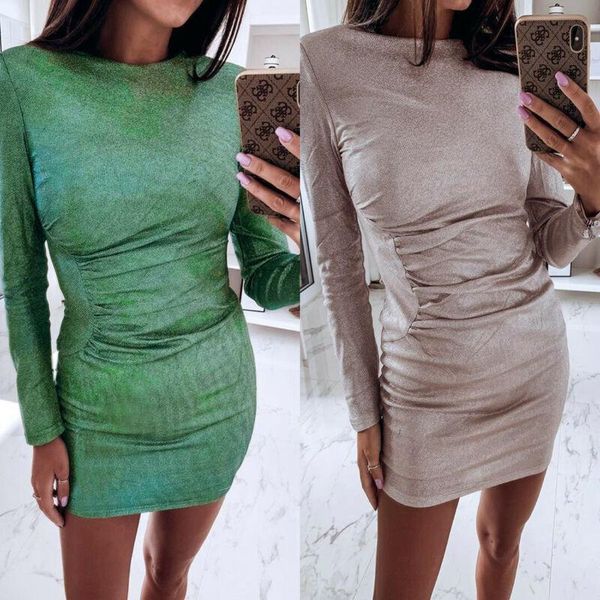 

women's autumn winter slim buttocks long sleeve bodycon mini dress round neck party dresses casual, Black;gray