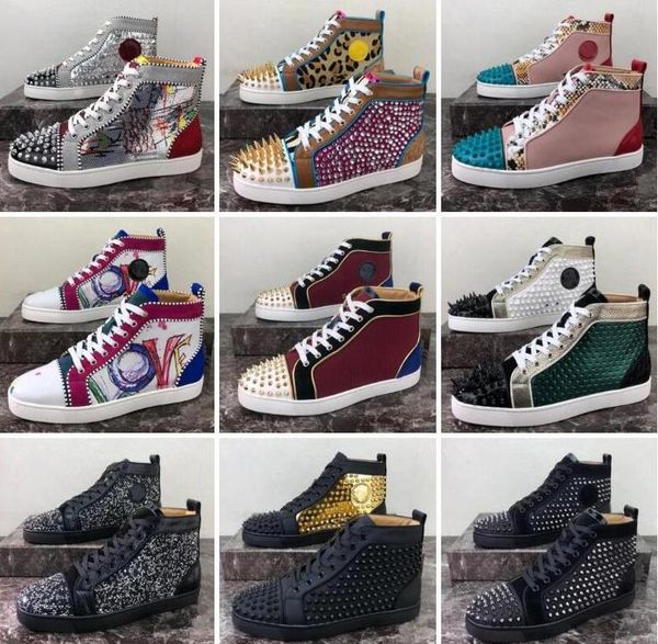 

2021 designer sneaker men women casual shoes red bottom studded spikes fashion insider sneakers black white leather high-shoe with box size
