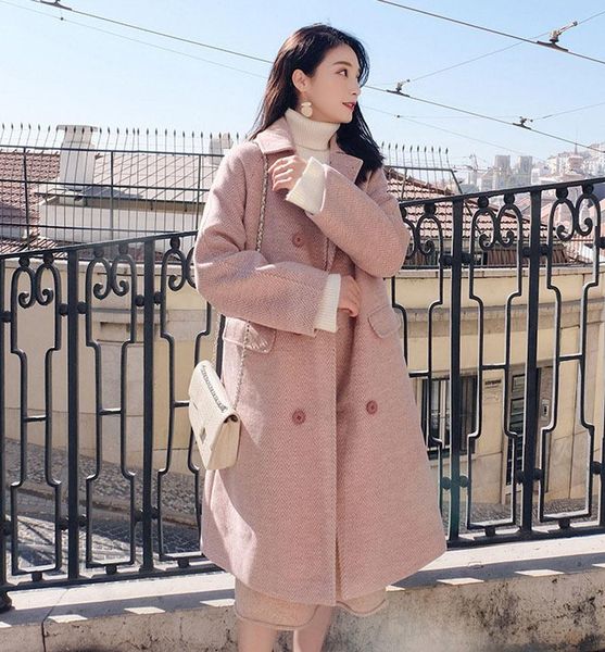 

women's wool & blends casual wide-waisted women jacket plaid fashion single breasted long korean coats, Black