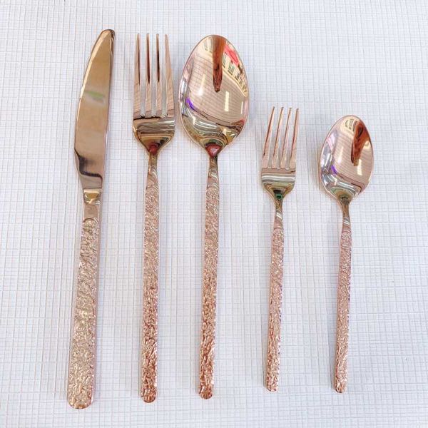 

rose gold tableware cutlery stone texture simple stainless steel kitchen accessories set dinnerware sets