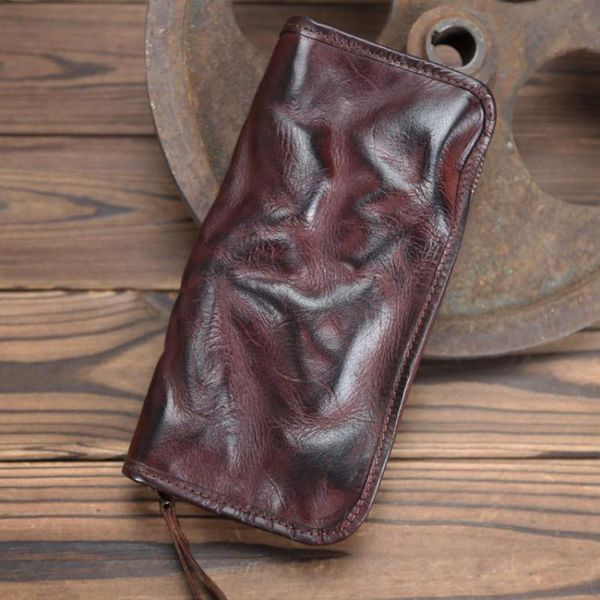 

yourseason 2021 vintage genuine leather wallet business casual handmade female large clutch card holder narure cowhide wallets, Red;black