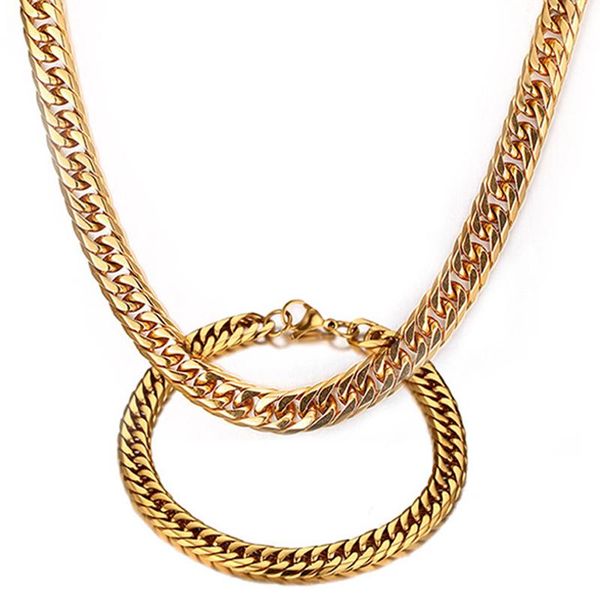 

earrings & necklace jewelry sets for men women stainless steel bracelet set gold color curb cuban chain 9mm, Silver