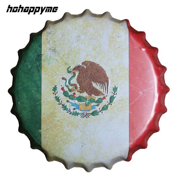

mexicos / brazils national flag bottle cap decorative metal plate plaque vintage wall art metal sign vintage home decor 35 cm