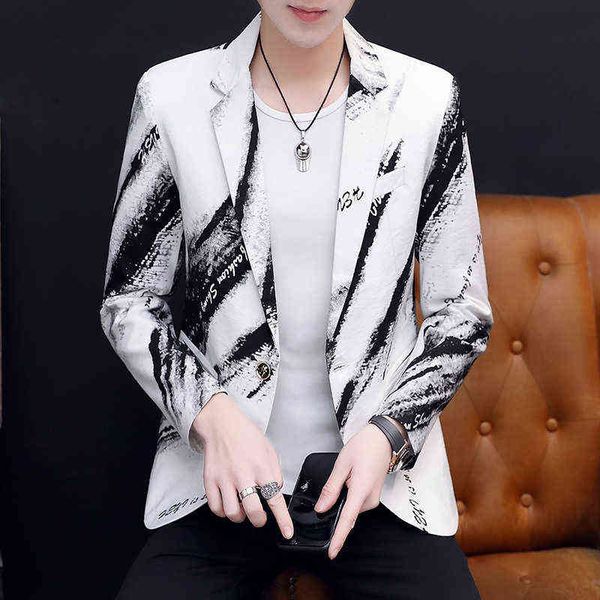

luxury men's suits blazers men's personalized korean slim small suit trend night handsome single wtern hairer casual coat, White;black