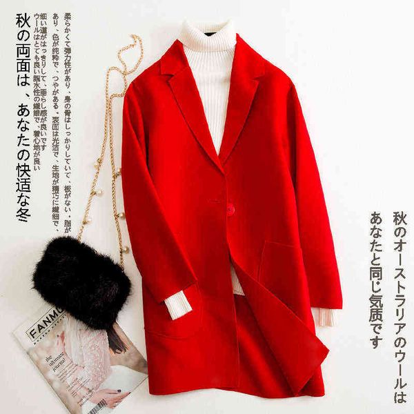 

double sided woolen coat women's fashion leisure long autumn and winter middle, Black