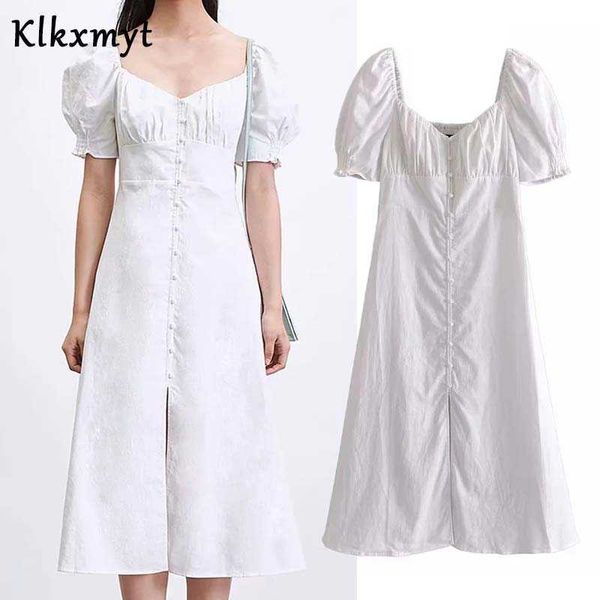 

klkxmyt za dress women summer elegant short sleeve midi es woman puff square collar female casual party 210527, Black;gray