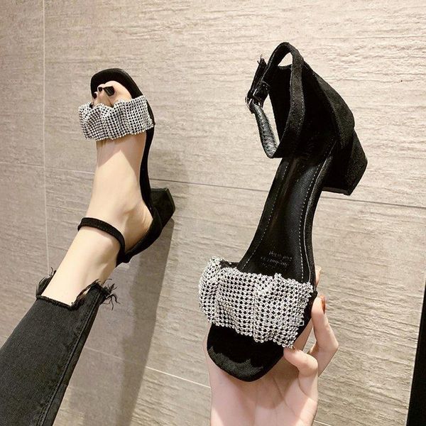 

sandals 2021 gladiator fashion women high heels open toe ankle strap rhinestone shoes party pumps black 5cm/7cm