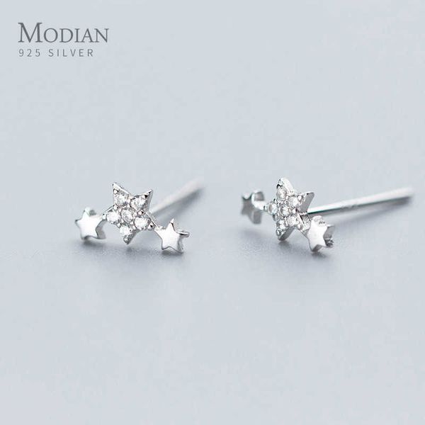 

clear cz stars fashion stud earrings for women 925 sterling silver cute korean girls earings accessories oreilles jewelry 210707, Golden;silver