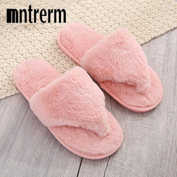 

slippers mntrerm women winter home solid color shoes woman soft warm house indoor bedroom lovers flip flops, Black