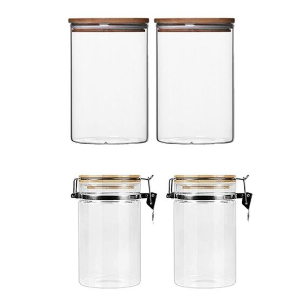 

storage bottles & jars 2pcs durable glass sealed can food tank bamboo lid tea canister reusable jar for grain candy