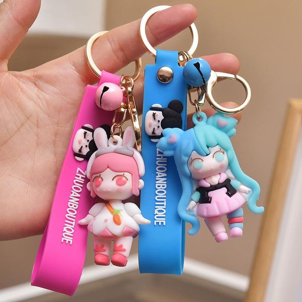 

keychains 2021 creative bubble girl keychain pink heart beautiful maiden key chain charm female keyring gifts, Silver
