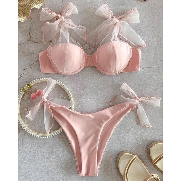 

women's swimwear pink bikinis women swimsuit 2021 push up mesh strappy brazilian biquini bathing suit beachwear, White;black