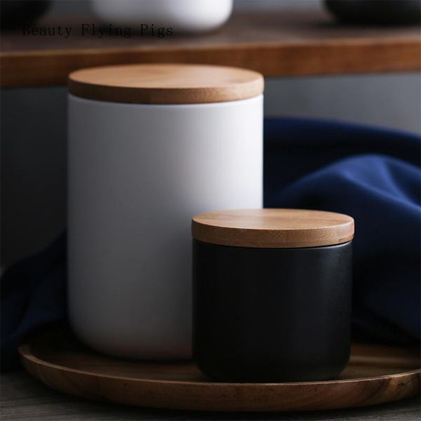

storage bottles & jars ceramic wood lid sealed kitchen tank biscuits miscellaneous grains coffee milk powder seasoning