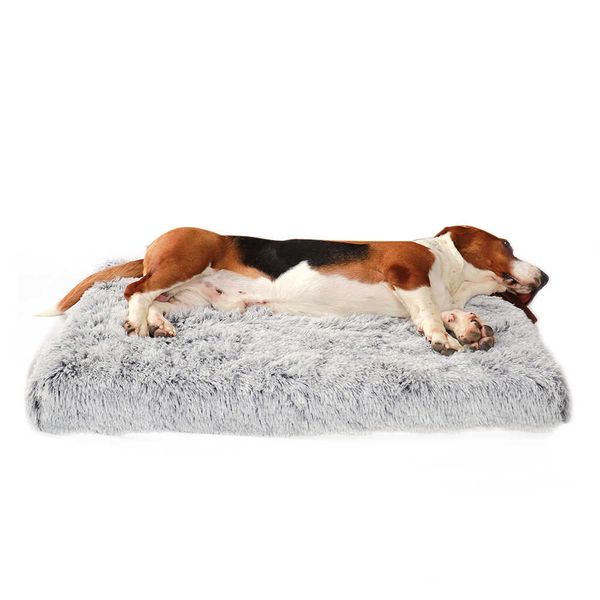 Luxus-Square-Hundebett mit Reißverschluss Langer Plüsch Massivfarbe Haustier Betten Katzenmatten für kleine mittelgroße Haustiere Winter Warme Schlafmatte 211009