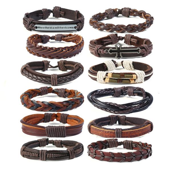 

bangles bracelet 2021 punk men's leather simple multi-layer woven diy set, Black
