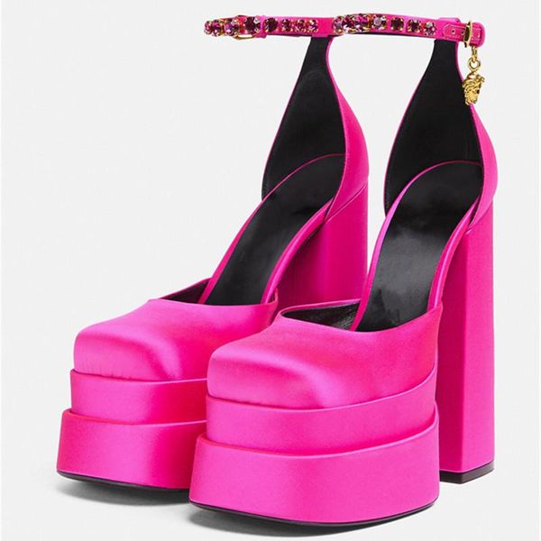 

dress shoes 2021 brand women sandals thick high heels platform fashion week bride party wedding woman pumps, Black