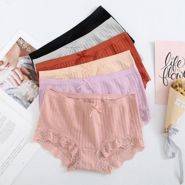 

women's panties women lace seamless underwear soft bow knot mid-rise female high elastic briefs, Black;pink