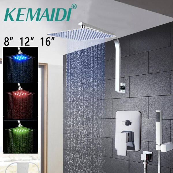 

8"12"16" bathroom led bathtub shower head rainfall set wall mounted swivel mixer taps faucets ultra-thin sets