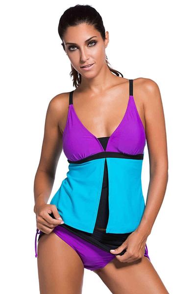 

women's panties stylish colorful tankini skirt bikini set 1993, Black;pink