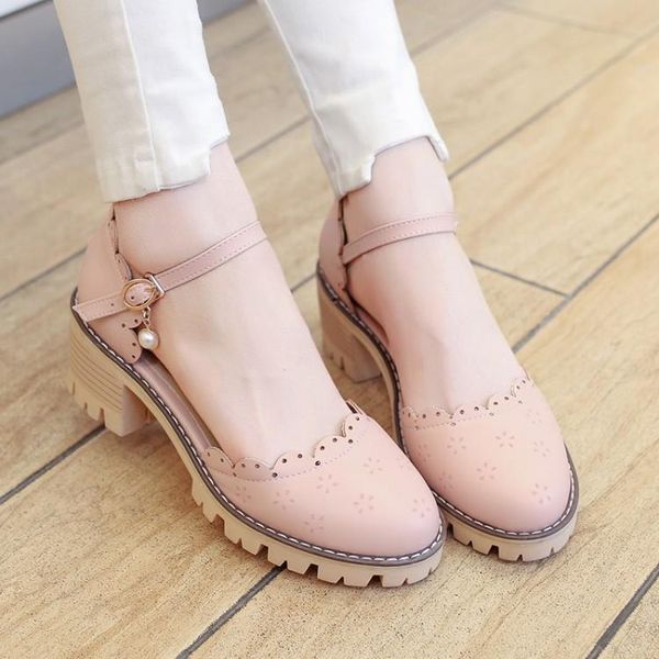 

dress shoes oversized ladies high heels women woman pumps round-headed buckle single shoe, Black