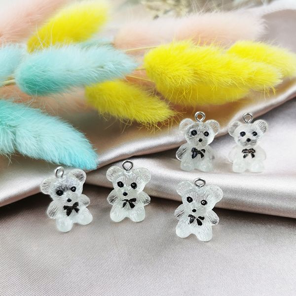 

20pcs 15*21mm cute lucency resin bear pendant charms for woman girls cartoon jewelry findings diy wholesale, Bronze;silver