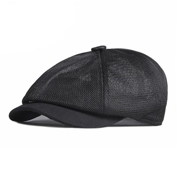

berets men's mesh cap breathable summer hat women's octagonal solid color, Blue;gray