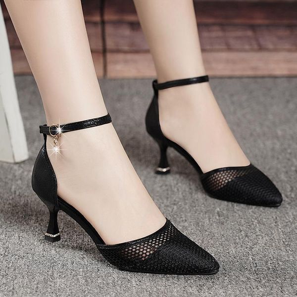 

sandals fashion hollowed out 2021 pu material metal pendant buckle women, Black