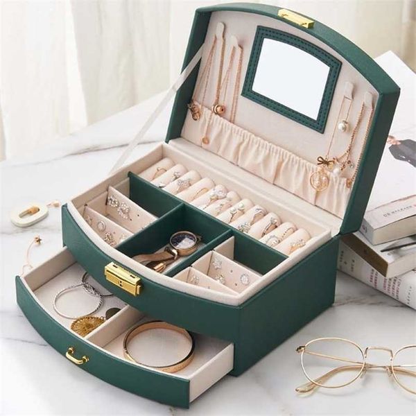

jewelry organizer portable necklace earrings rings holder box joyeros organizador de joyas packaging pu leather storage 211105, Black