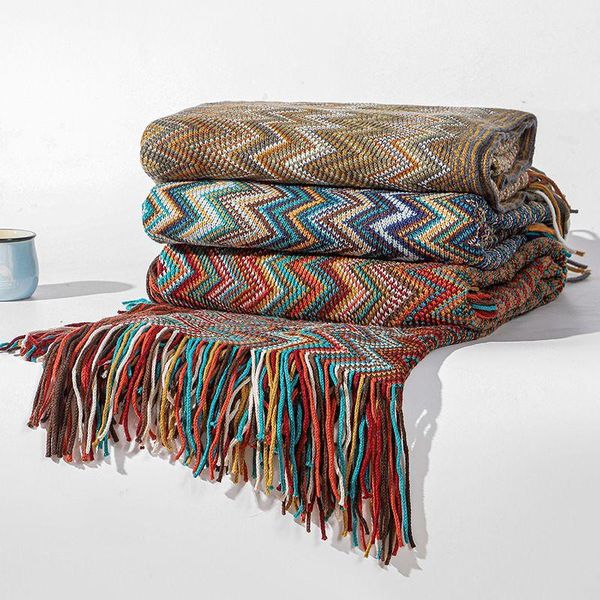 

blankets bohemia style knitted blanket for bed thread with tassel 130x170 decoration bedside nordic plaid nap
