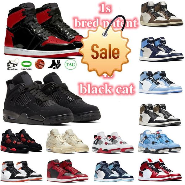 

mens jumpman4s 1 high og basketball shoes 1s bred patent university blue dark mocha 4 black cat men women sneakers trainers d