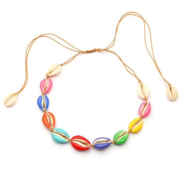 

colorful shell choker necklace for women bohemain rope chain natural cowrie beach party jewelry gift chokers, Golden;silver