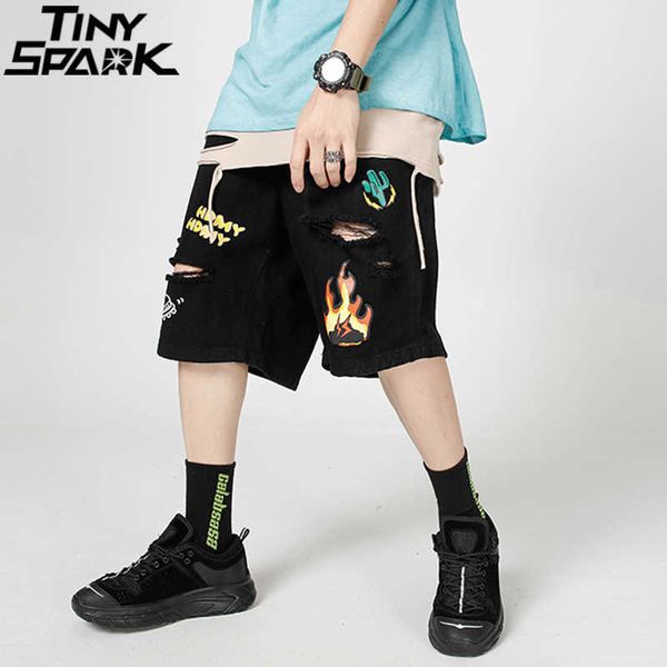 Pantaloncini cargo Hip Hop da uomo Streetwear Fire Flame Graffiti Harajuku Jogger Cotton Summer Track Tasche corte larghe 210714