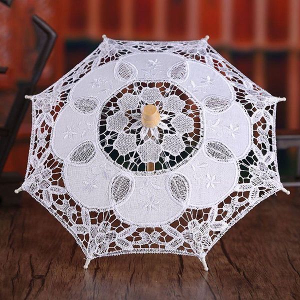 

fans & parasols womens wedding bridal parasol umbrella hollow out embroidery lace solid white color romantic po props with wood handle 8 rib