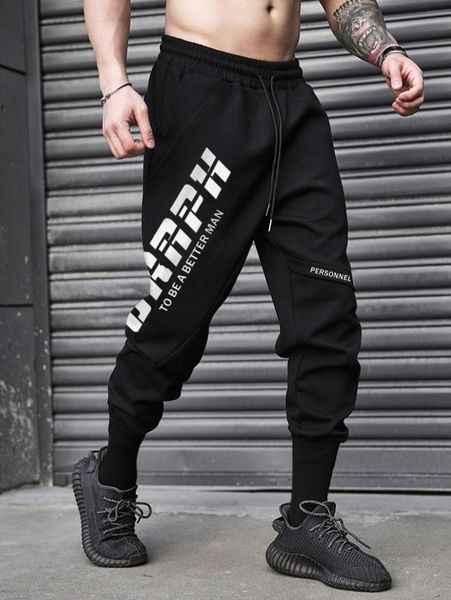 

men slogan graphic drawstring waist pants a1yb#, Black