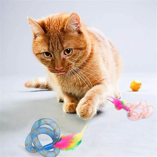 

cat toys cute flexible spring toy interactive playing feather for cats kitten