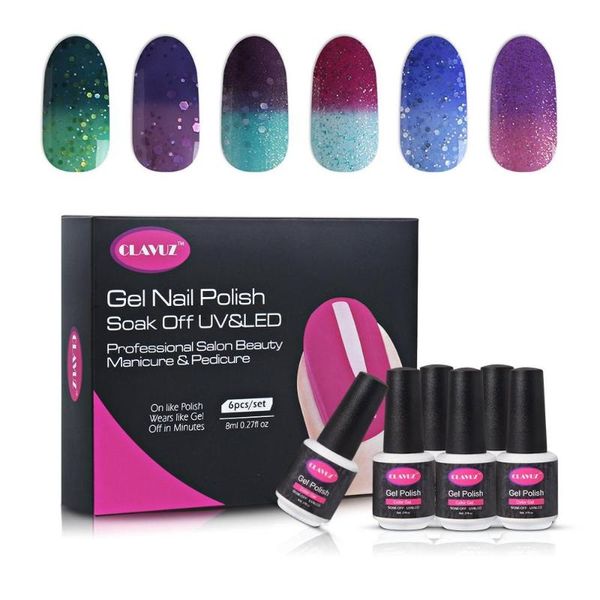 

nail gel clavuz 6 pieces/lot polish kit temperature color-changing uv led thermal chameleon varnish manicure gift box, Red;pink